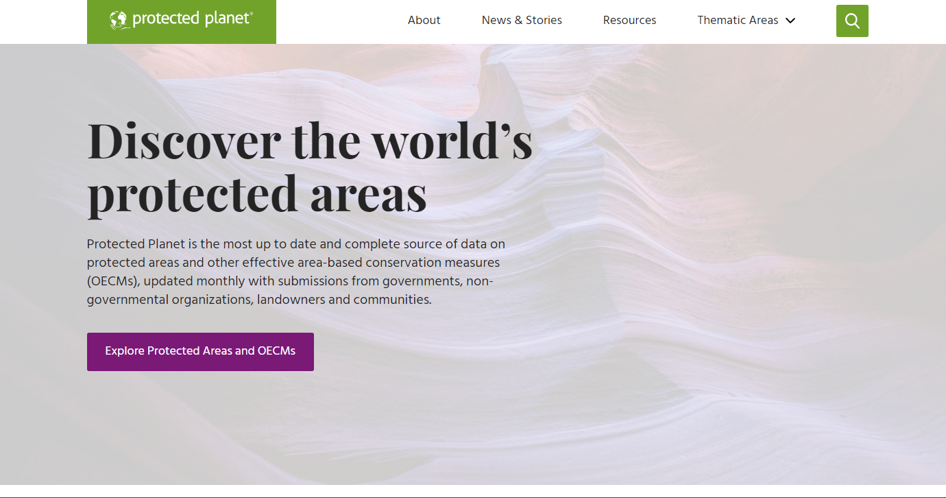 Protected Planet Site Screenshot